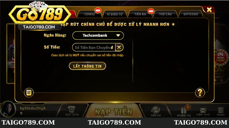 Hướng dẫn chi tiết cách nạp tiền Go789 đơn giản